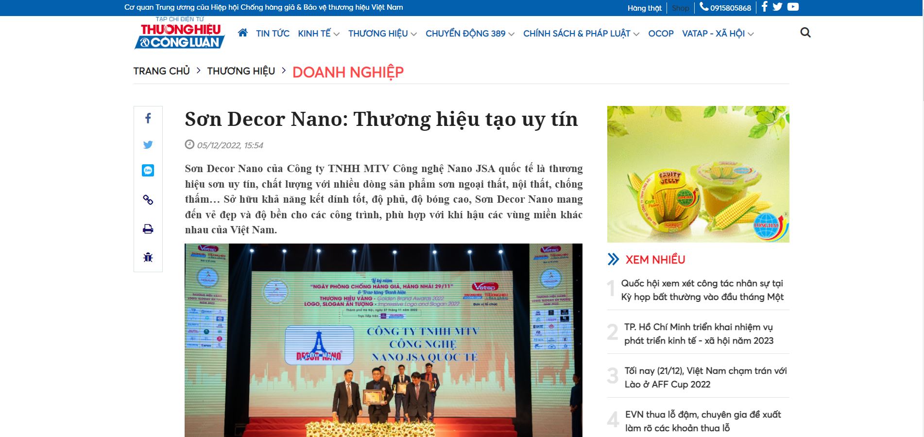 Tạp chí THƯƠNG HIỆU & SẢN PHẨM đánh giá Sơn Decor Nano “Mang đến vẻ đẹp và độ bền bỉ cho các công trình”